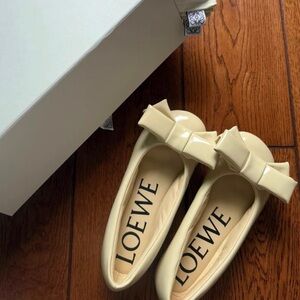 Loewe Cream Patent Bow Ballet Flats